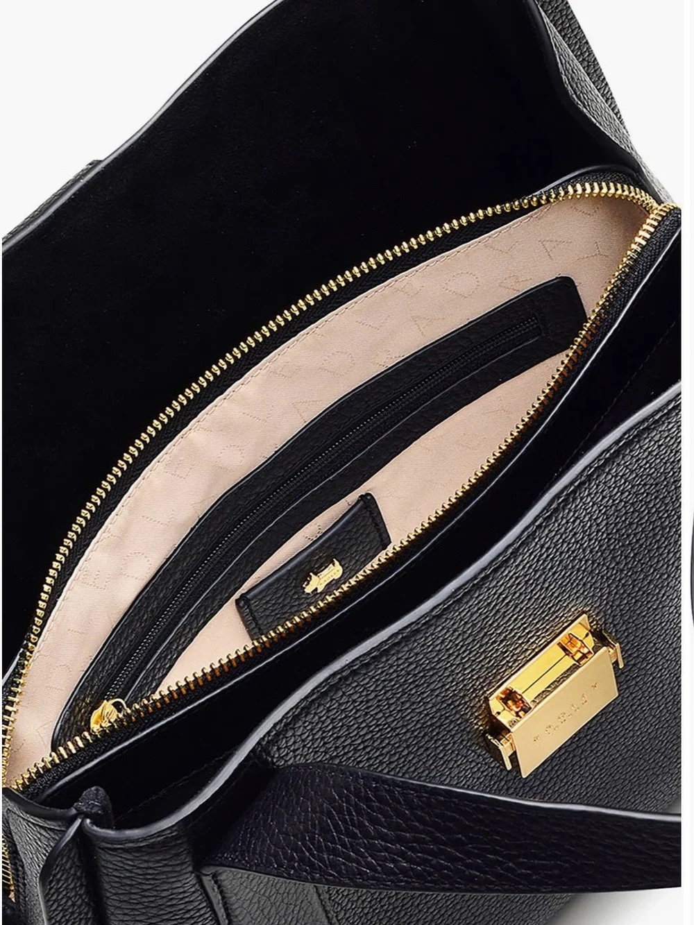 RADLEY LONDON Black Pebbled Leather Satchel with Gold Hardware